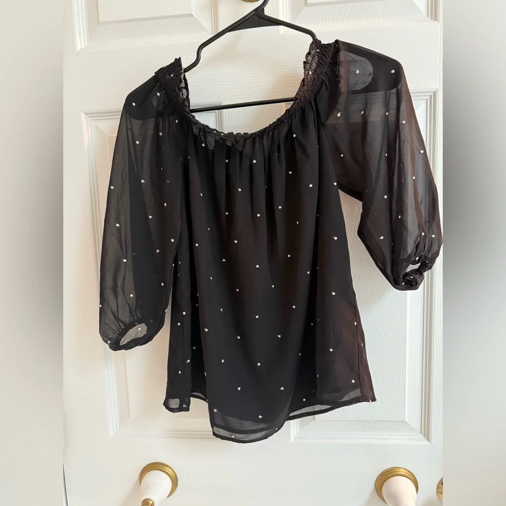 INC Elegant Black Sheer Polka Dot Top- S - Picture 1 of 5
